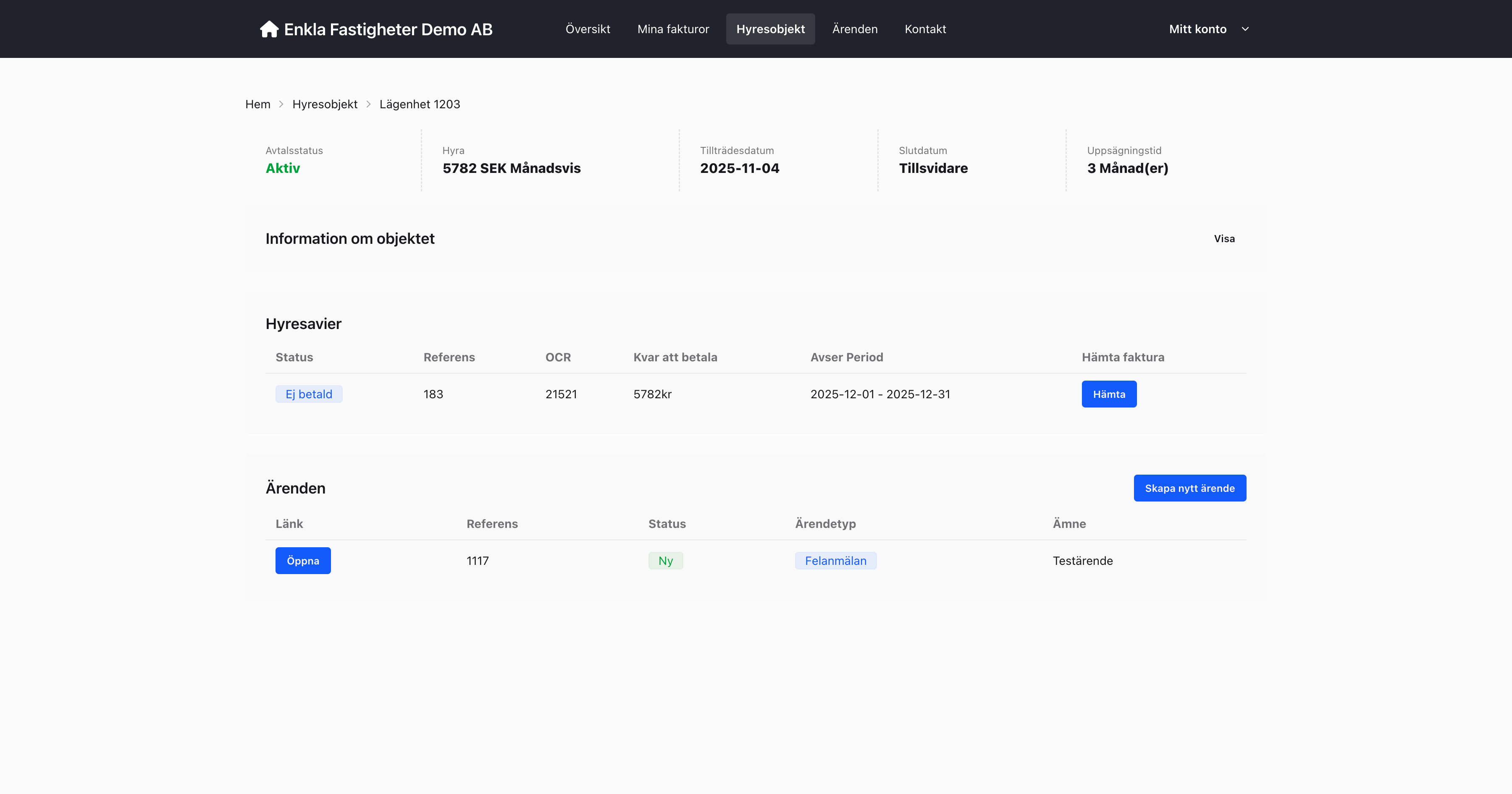 Visa objekt och information för hyresgästen